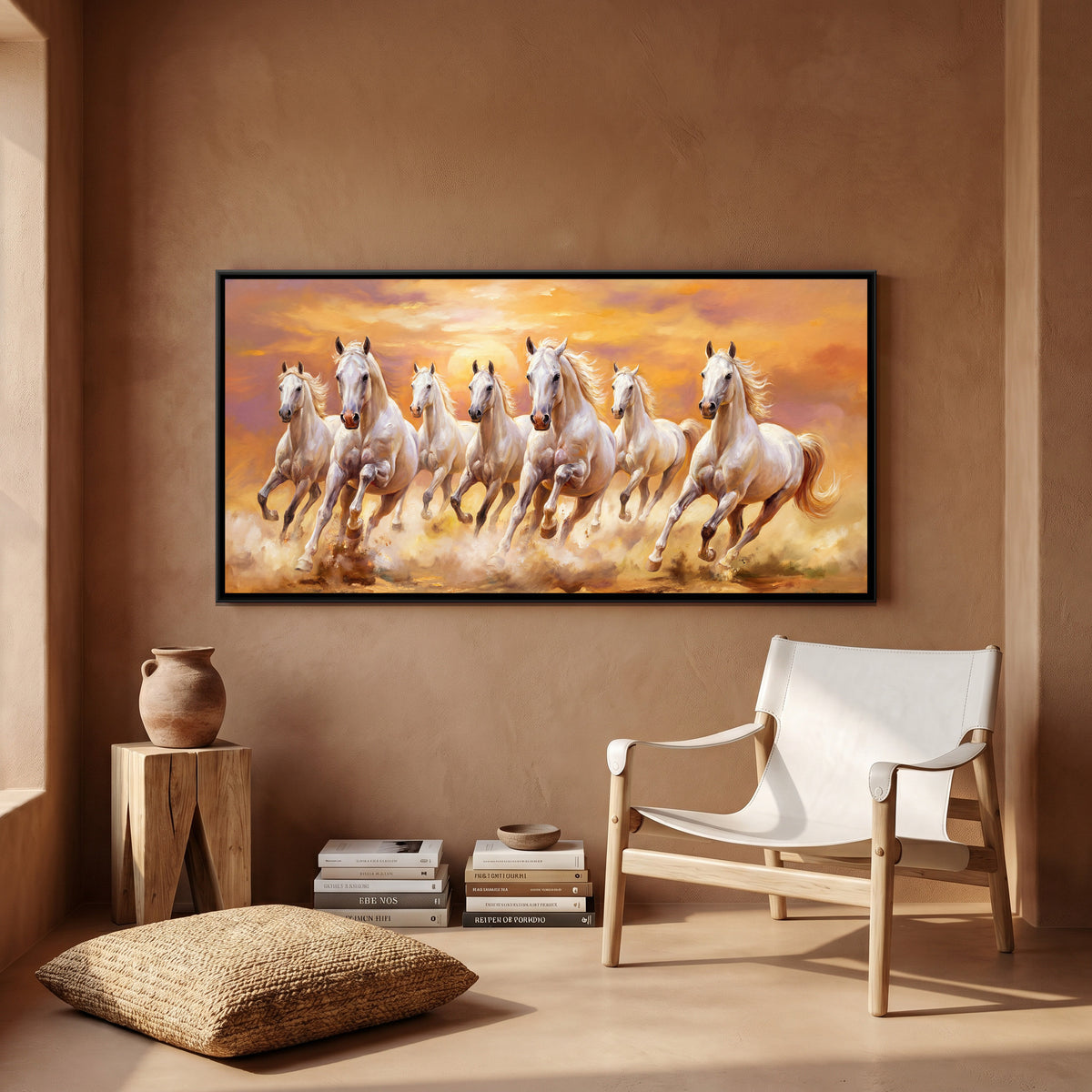 7 Horses — canvas art shown in a second room setting