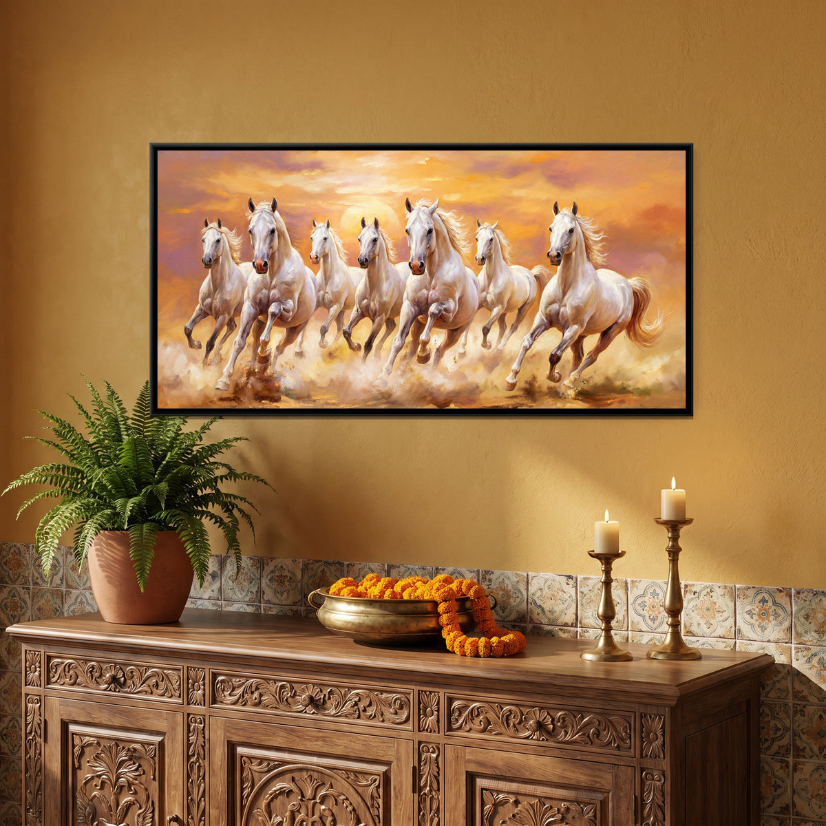 7 Horses — framed canvas art hung on a wall