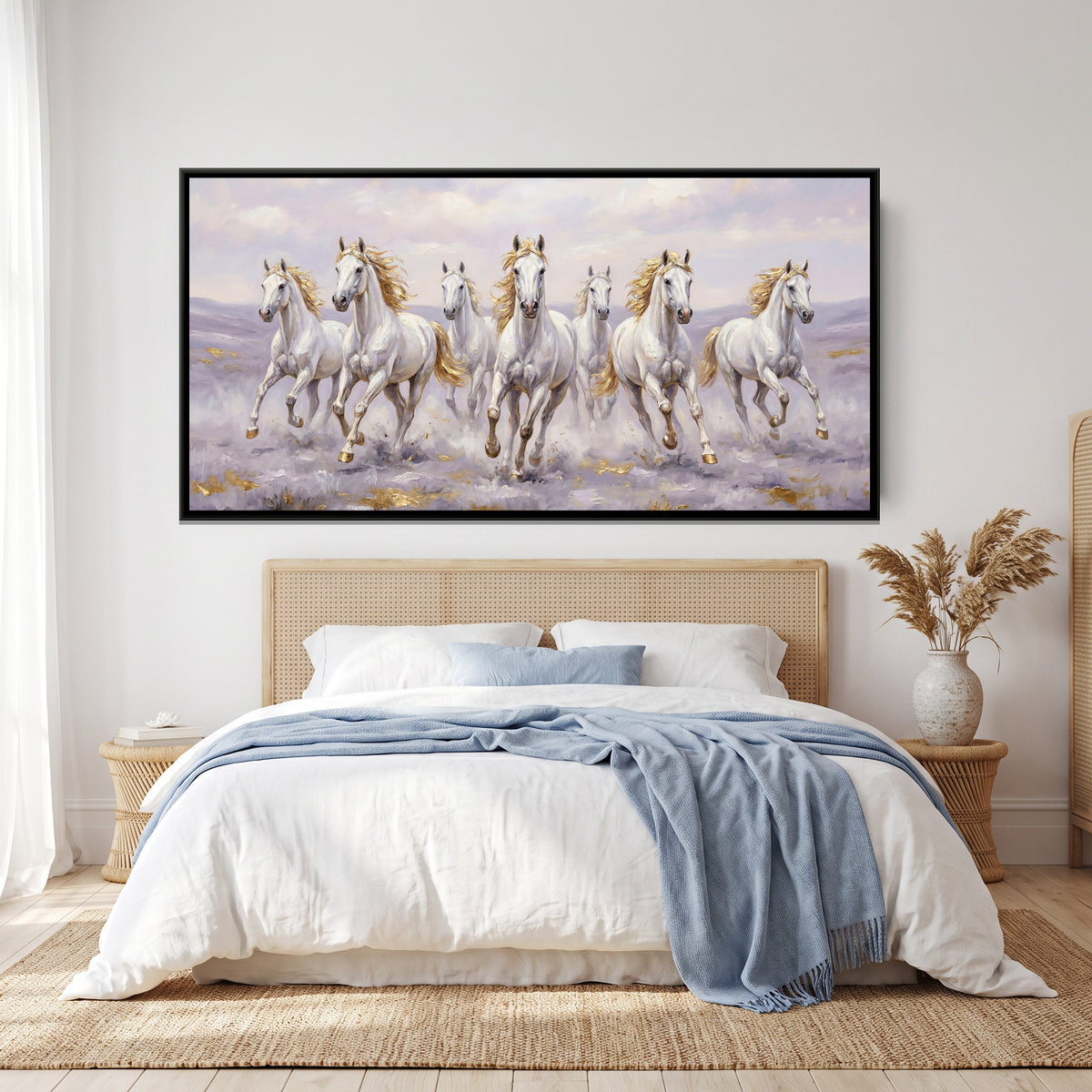 7 Horses — canvas art shown in a second room setting