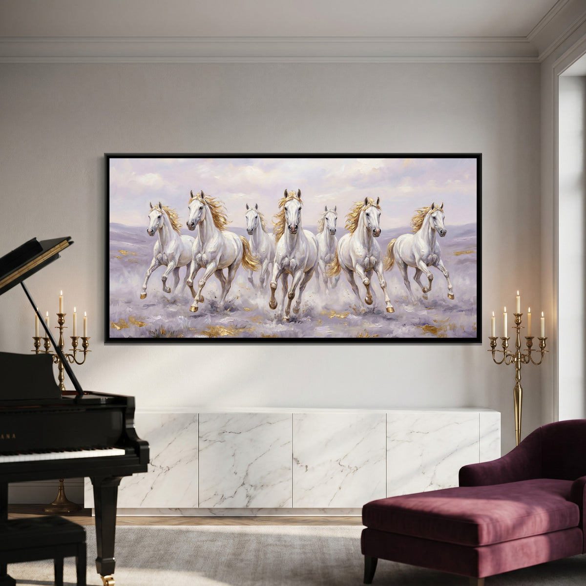 7 Horses — framed canvas art hung on a wall