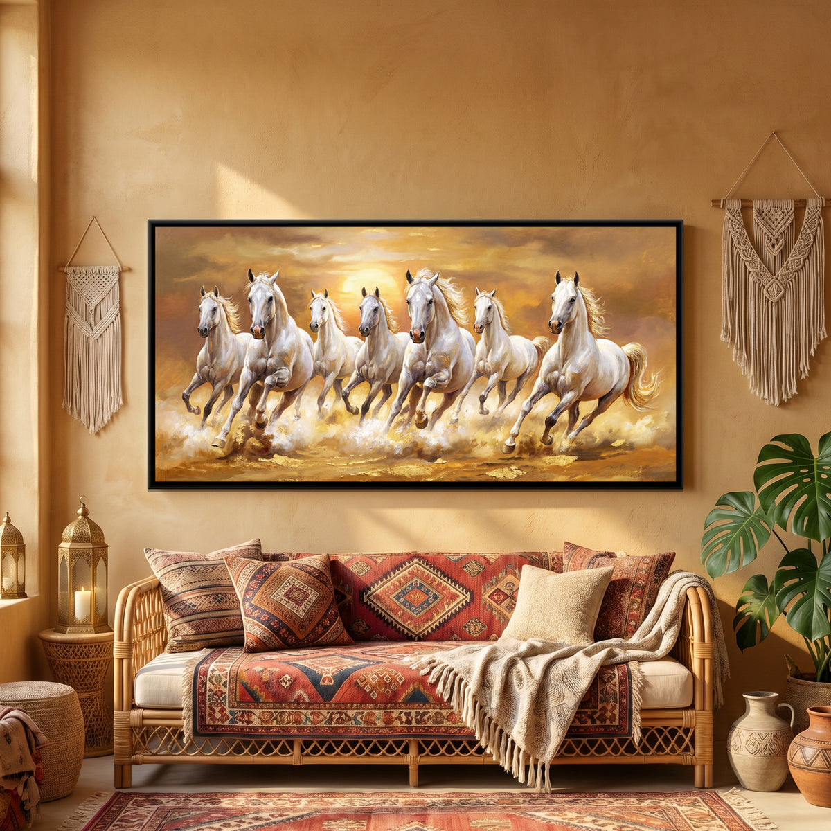 7 Horses — framed canvas art hung on a wall