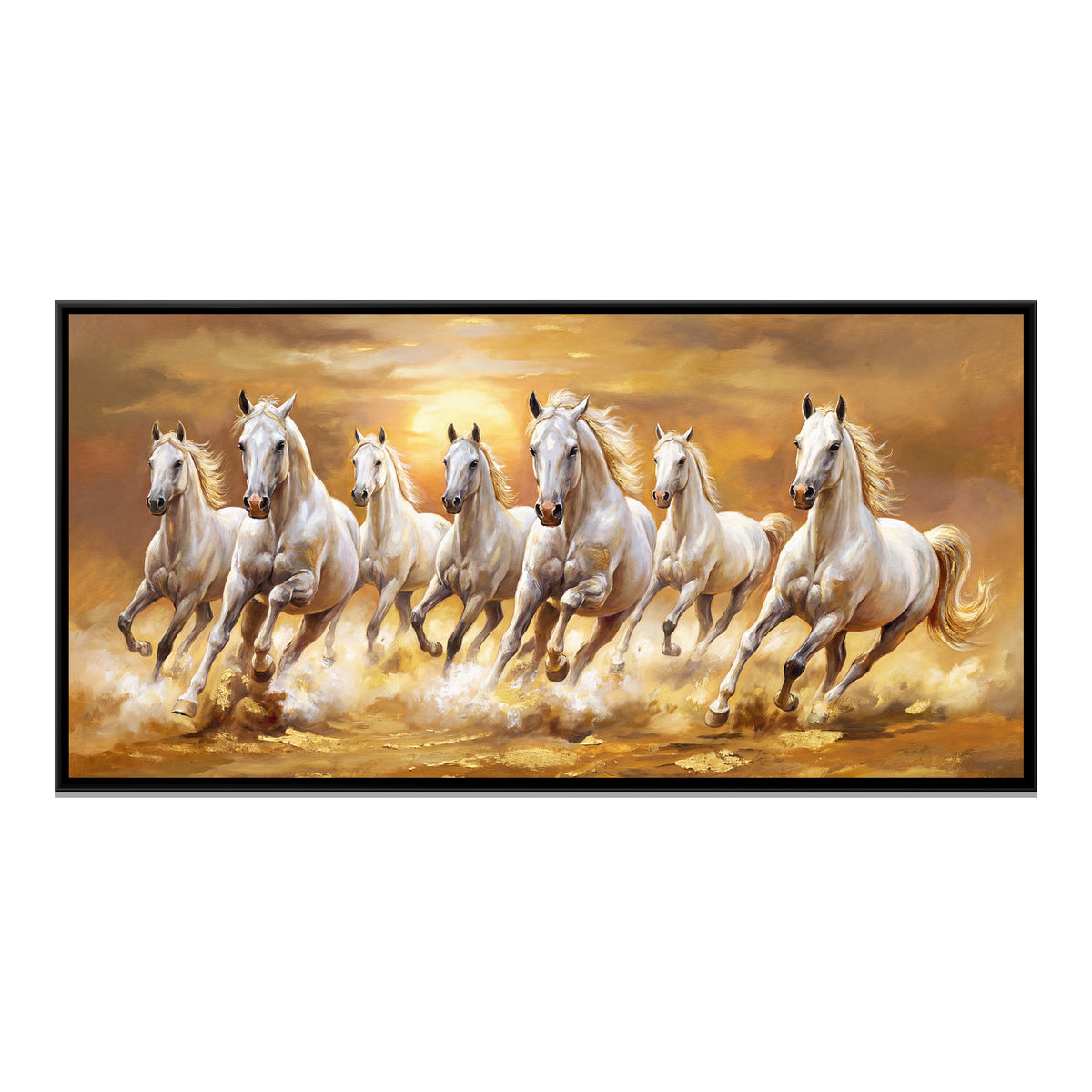 7 Horses — framed canvas print, front view