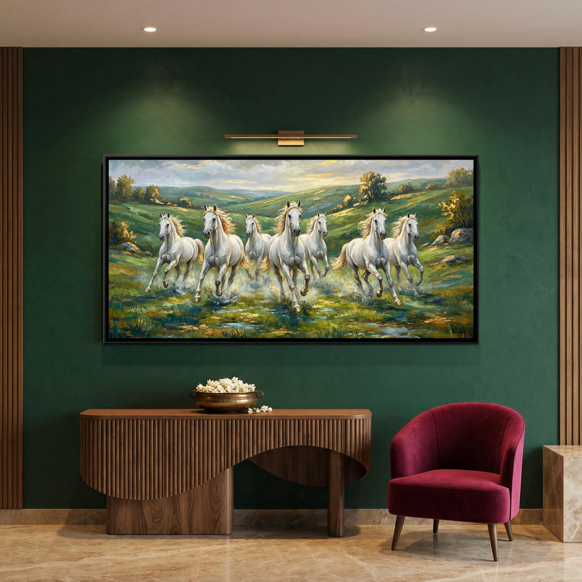 7 Horses — framed canvas art hung on a wall