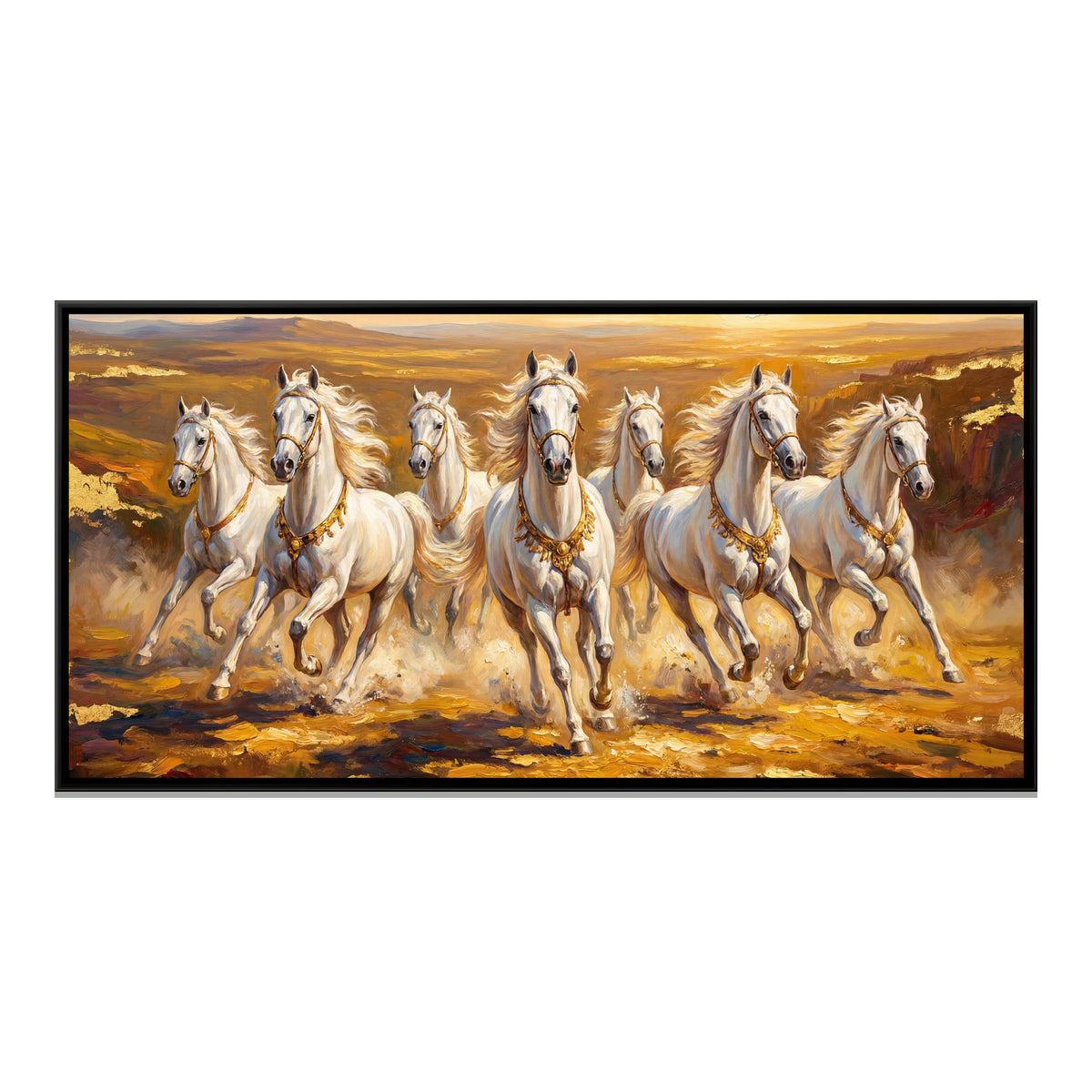 7 Horses — framed canvas print, front view