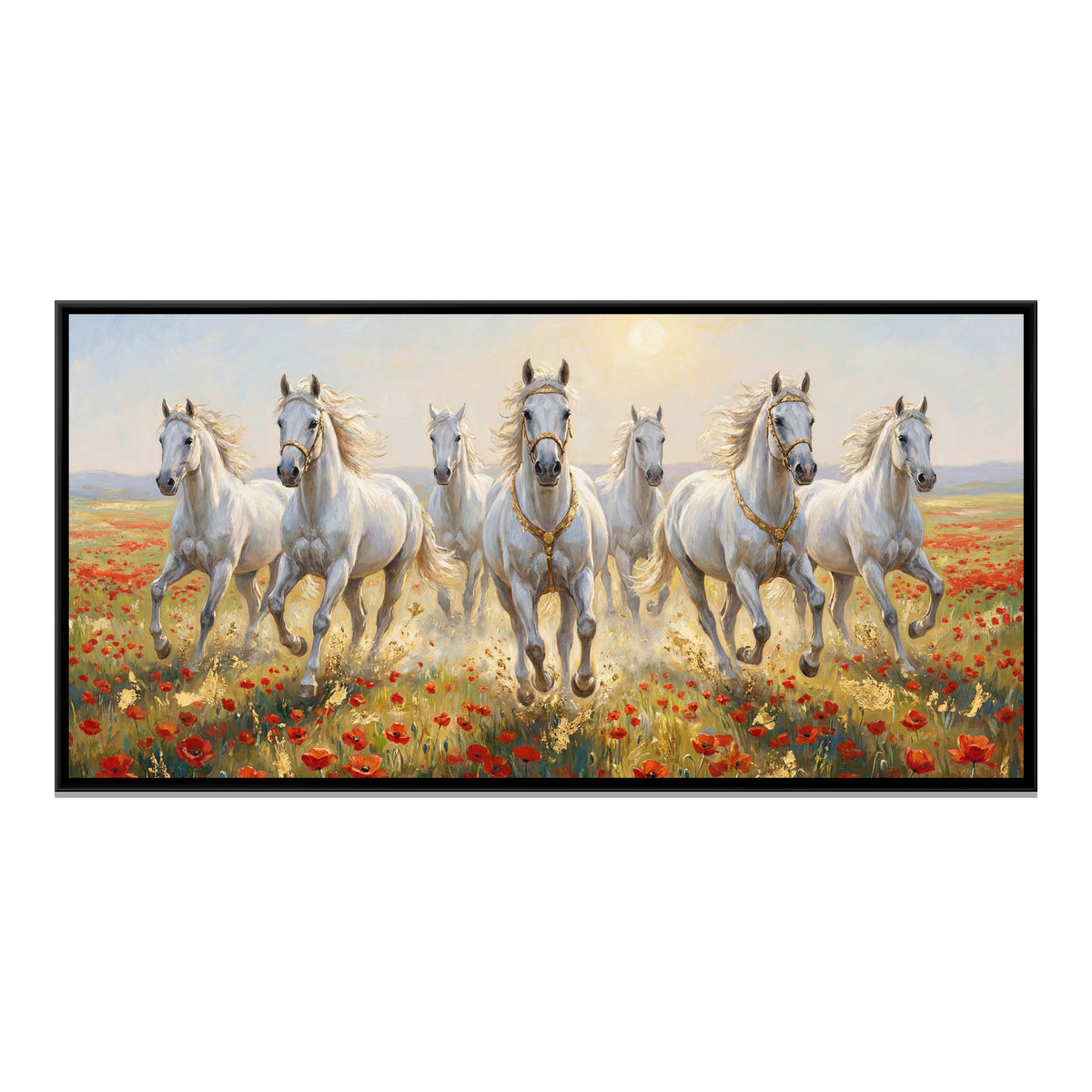 7 Horses — framed canvas print, front view