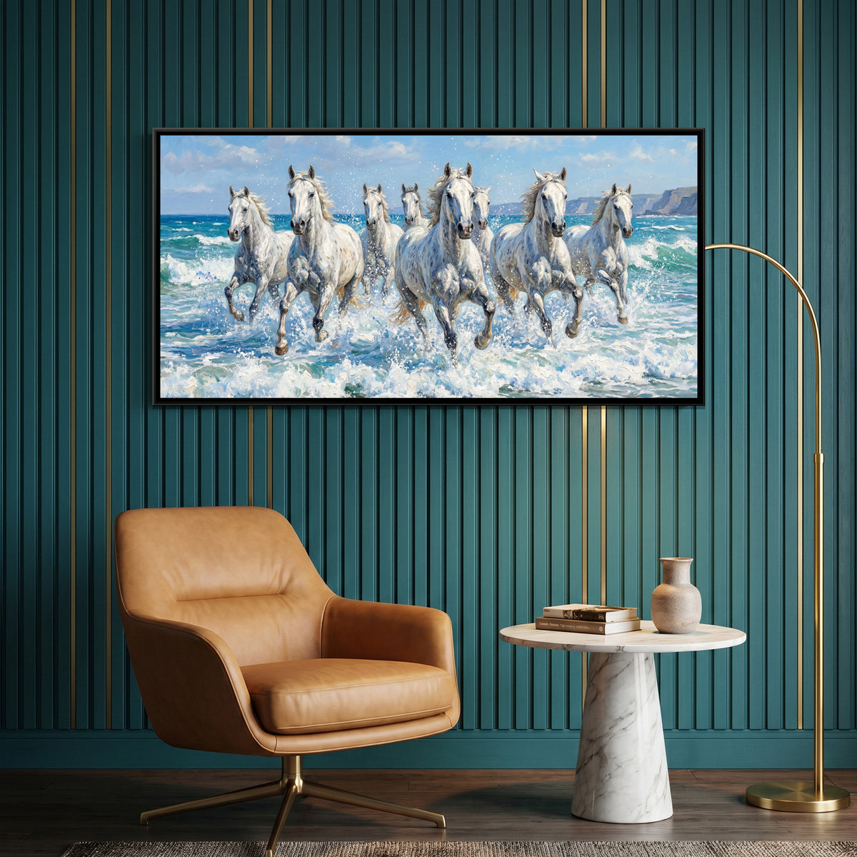 7 Horses — framed canvas art hung on a wall