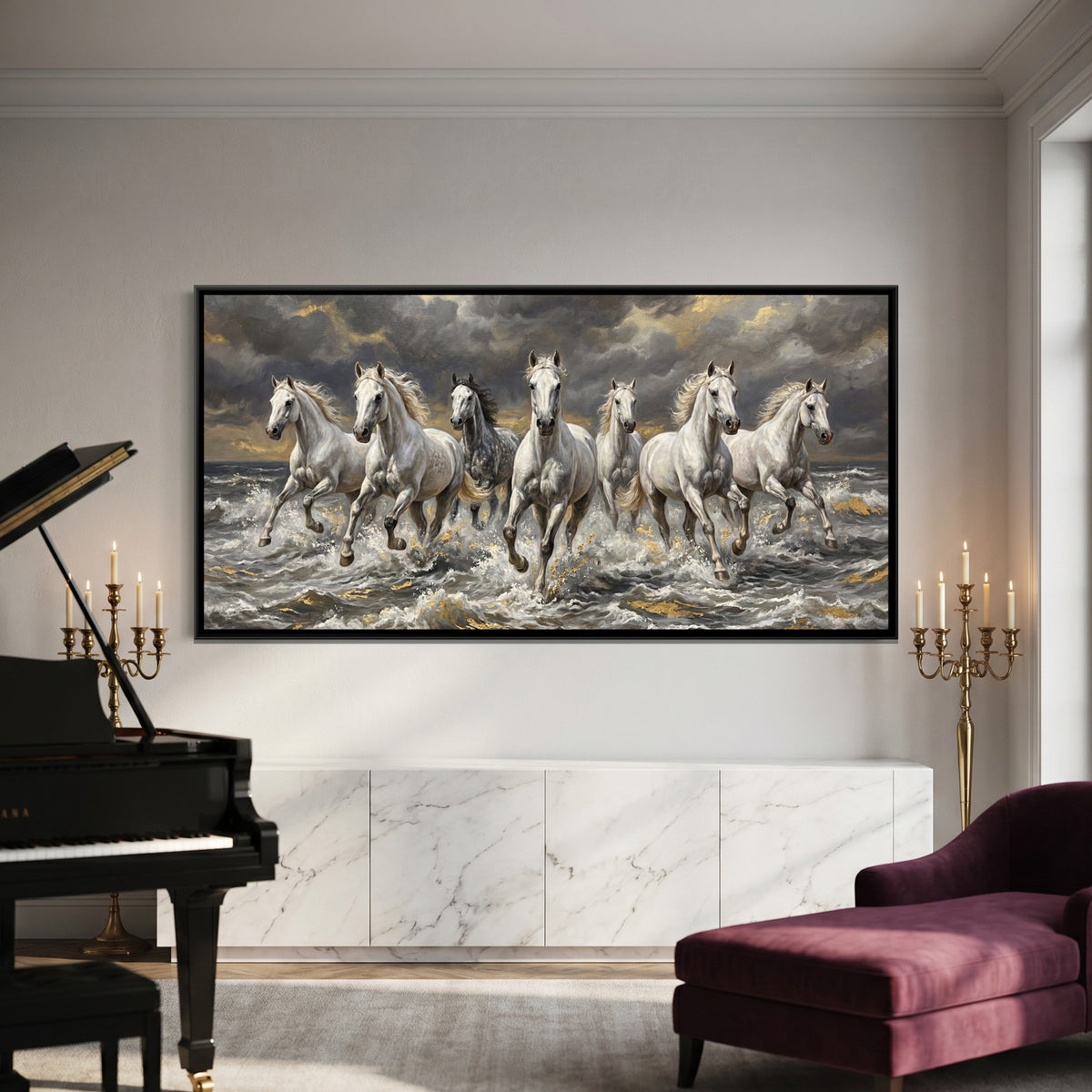 7 Horses — framed canvas art hung on a wall