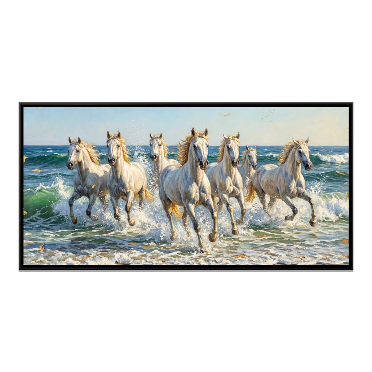 7 Horses — framed canvas print, front view