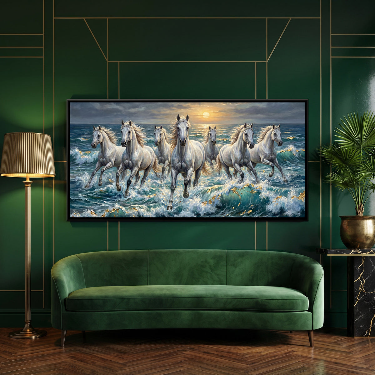 7 Horses — framed canvas art hung on a wall
