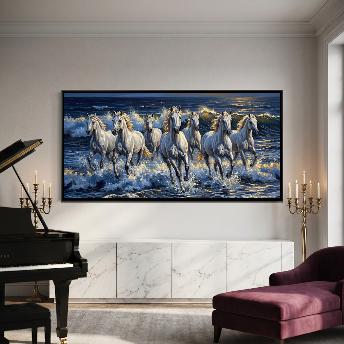 7 Horses — framed canvas art hung on a wall