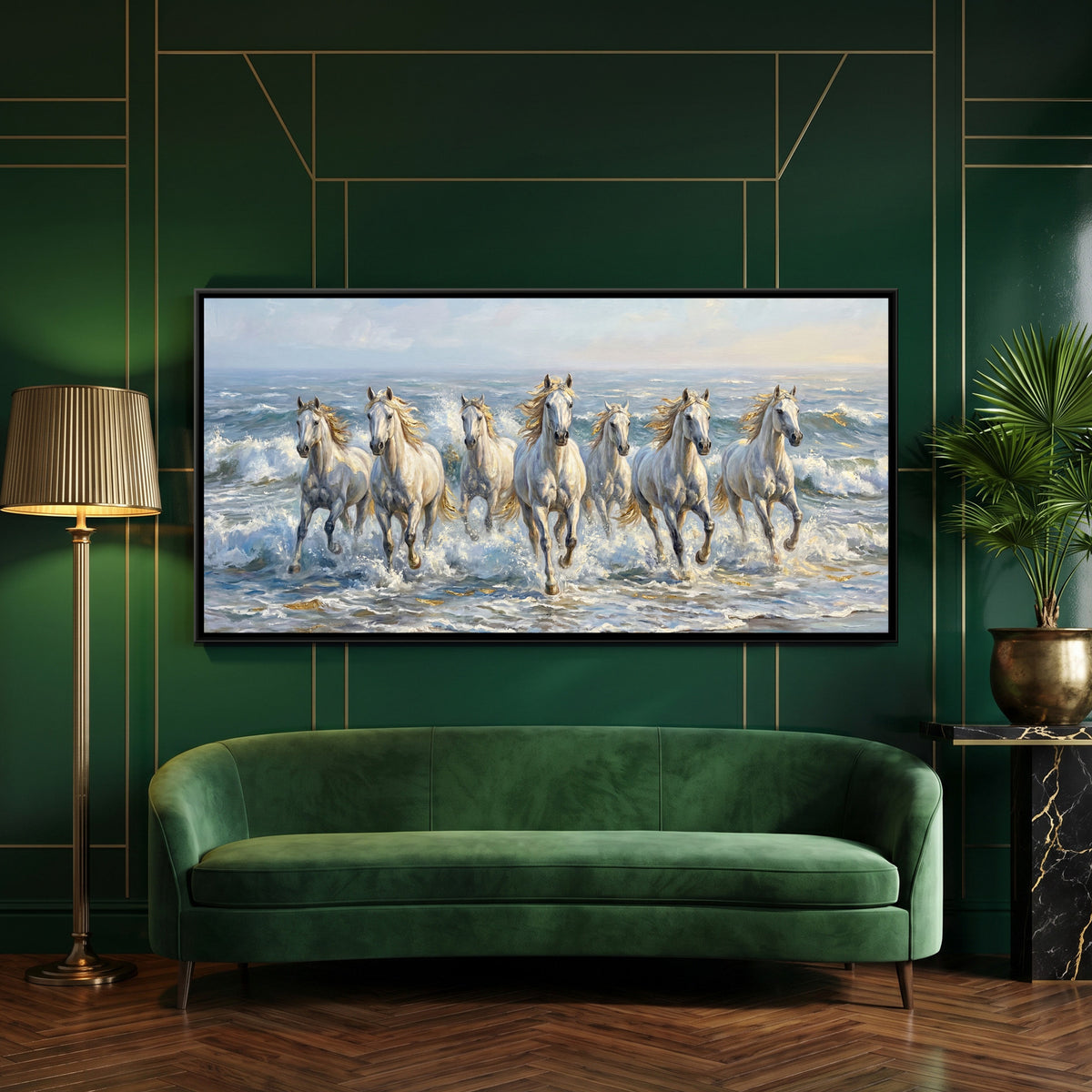 7 Horses — framed canvas art hung on a wall