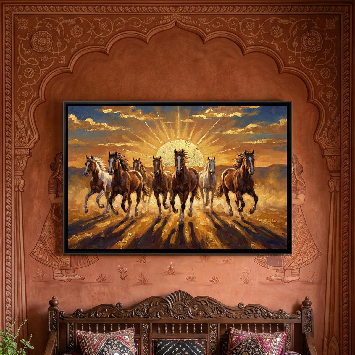 7 Horses — framed canvas art hung on a wall