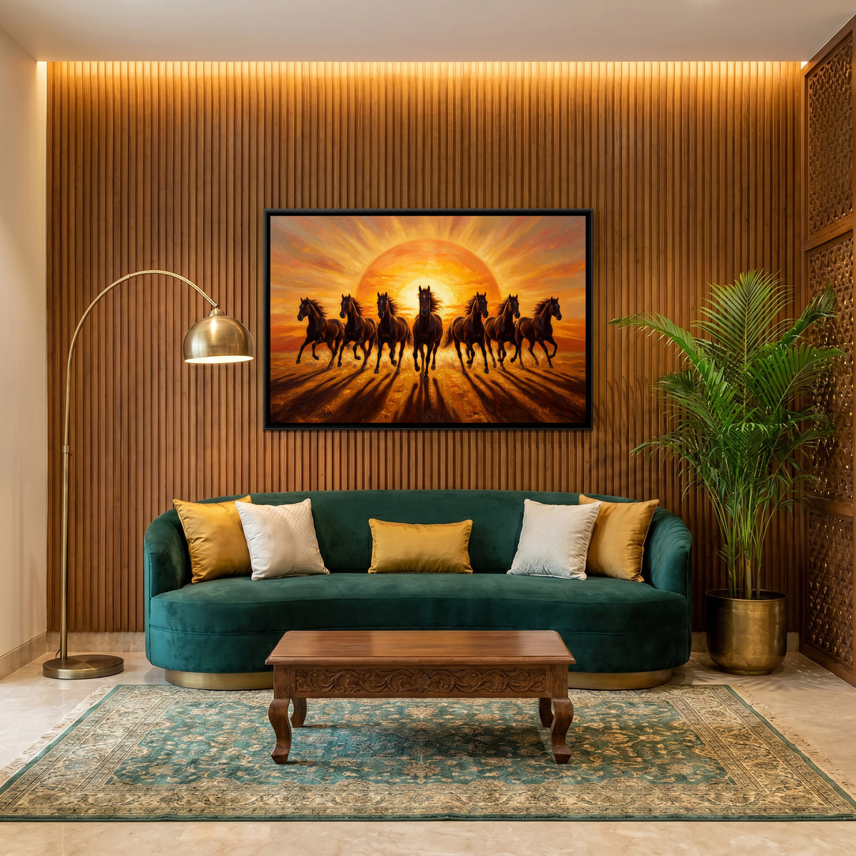 7 Horses — canvas art shown in a second room setting