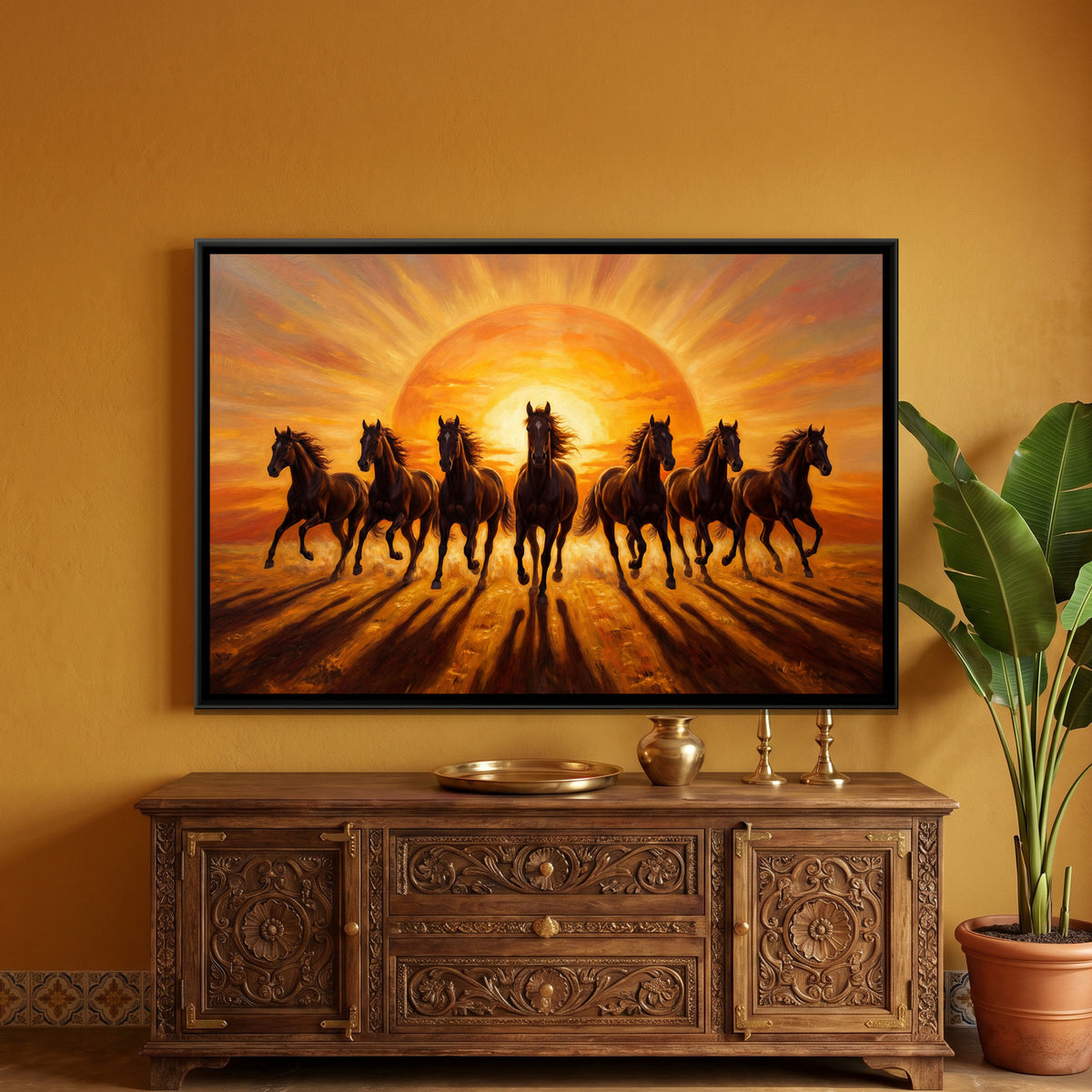 7 Horses — framed canvas art hung on a wall