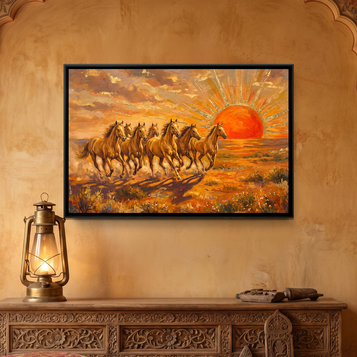7 Horses — framed canvas art hung on a wall