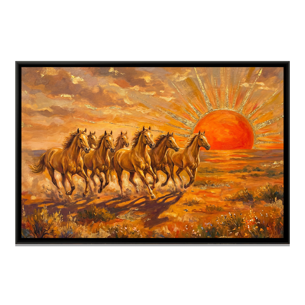 7 Horses — framed canvas print, front view