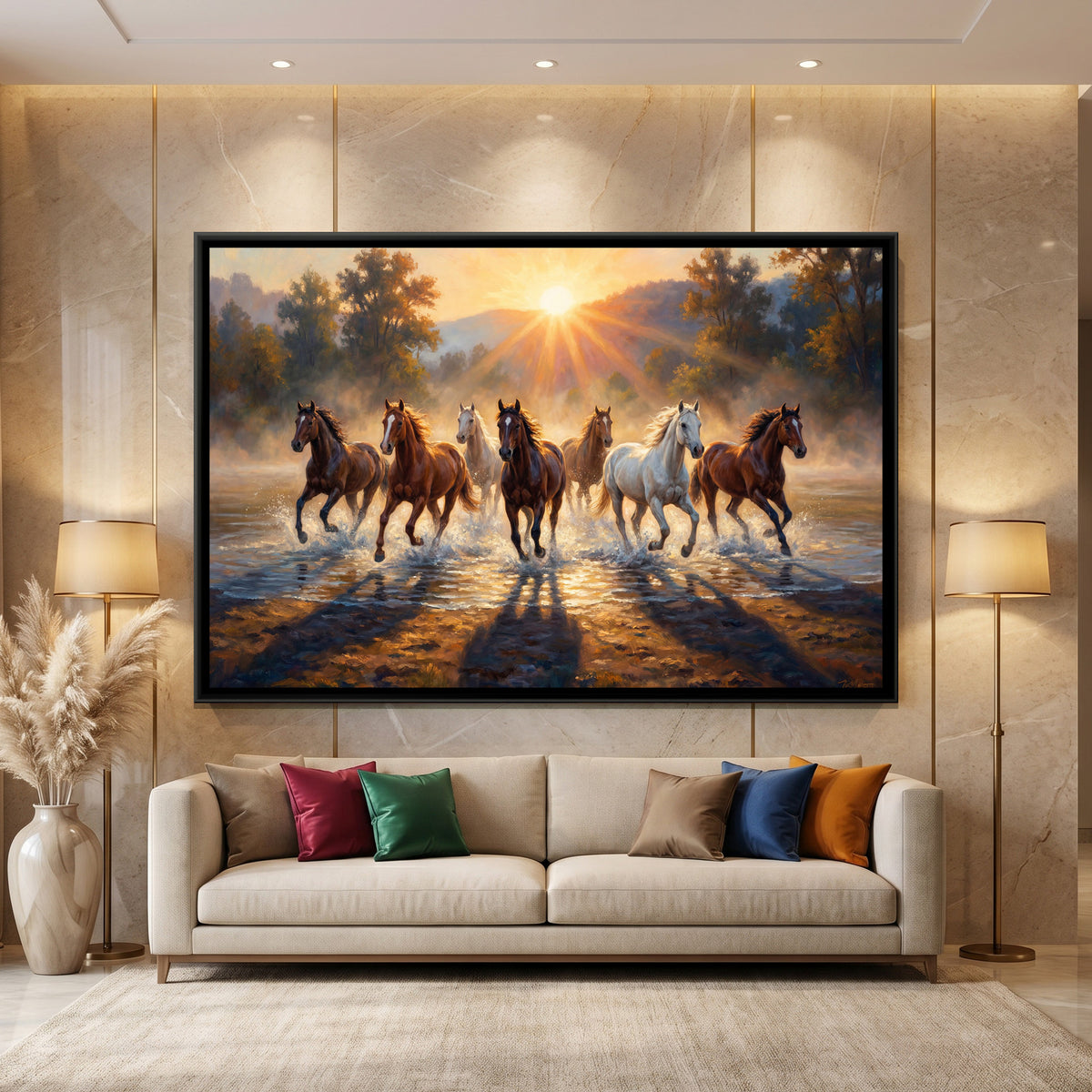 7 Horses — framed canvas art hung on a wall