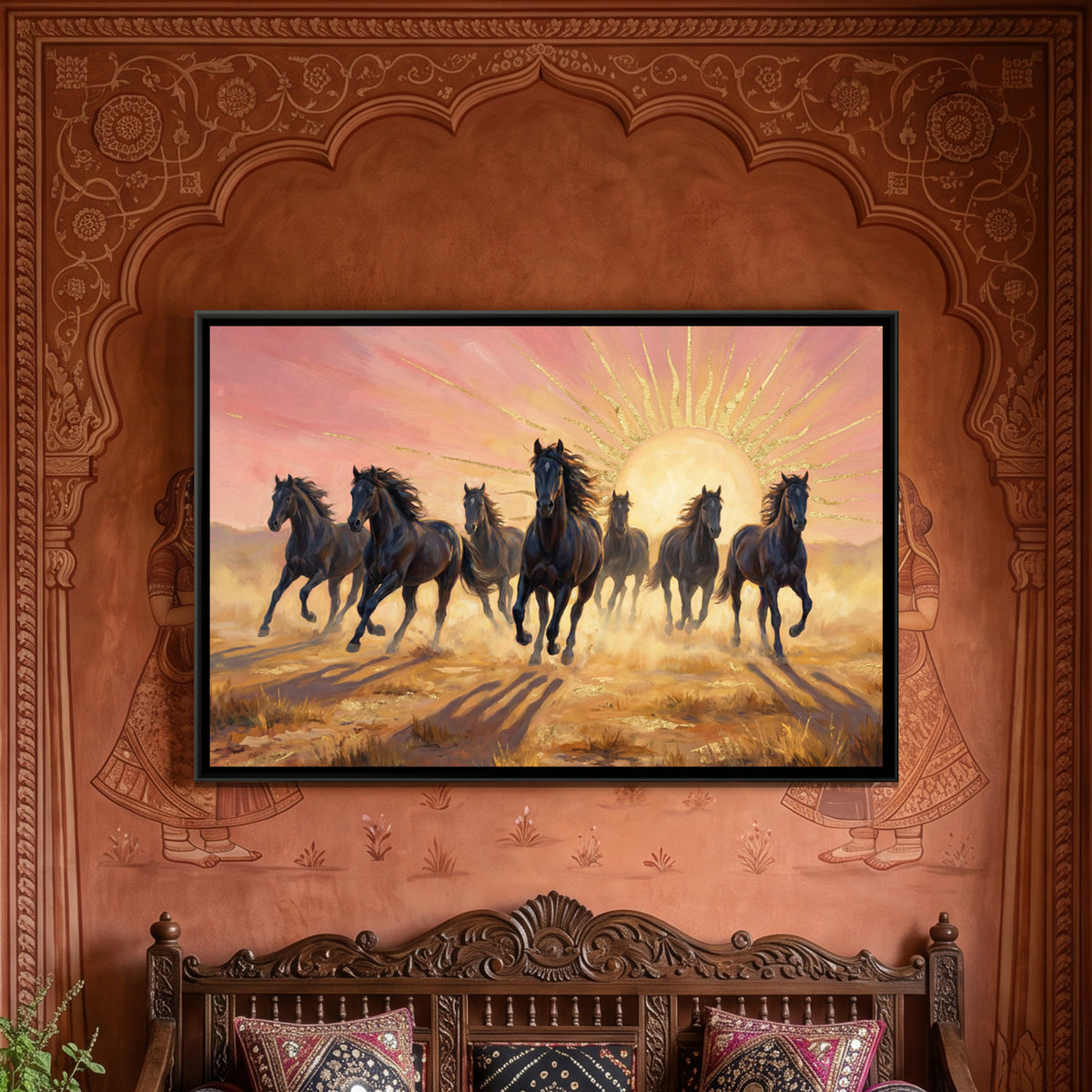 7 Horses — framed canvas art hung on a wall