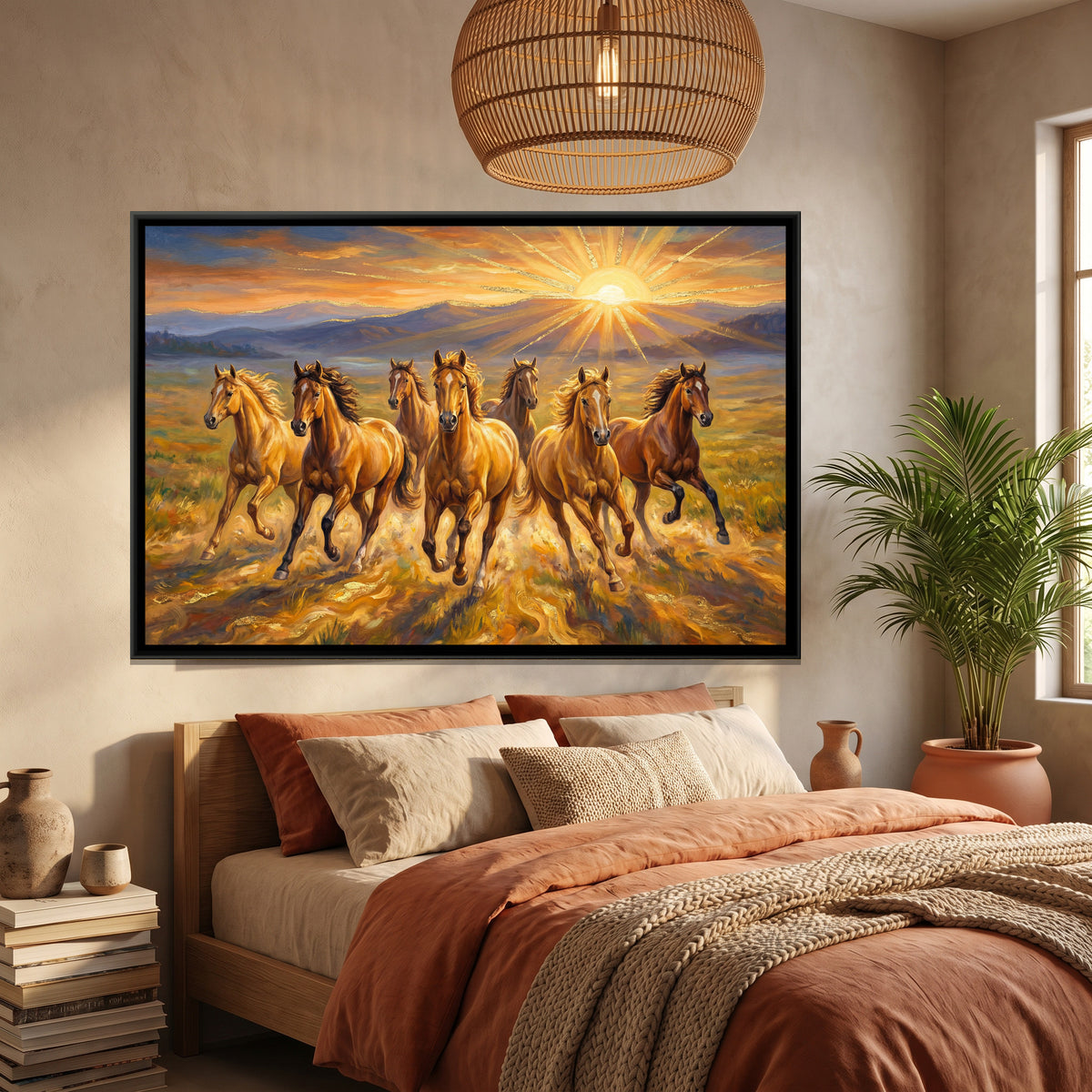 7 Horses — canvas art shown in a styled room