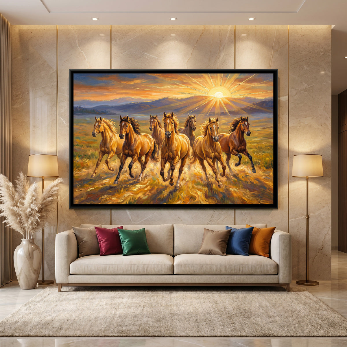 7 Horses — canvas art shown in a second room setting