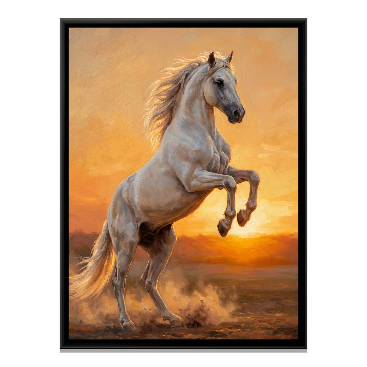Rearing White Horse — framed canvas print, front view