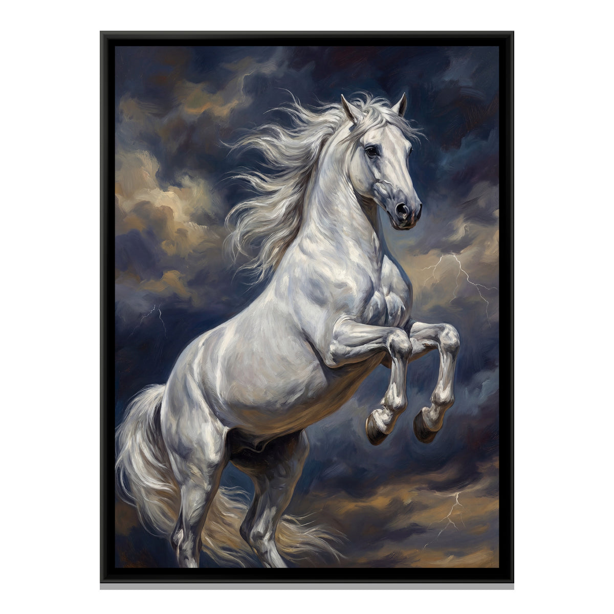 Rearing White Horse — framed canvas print, front view