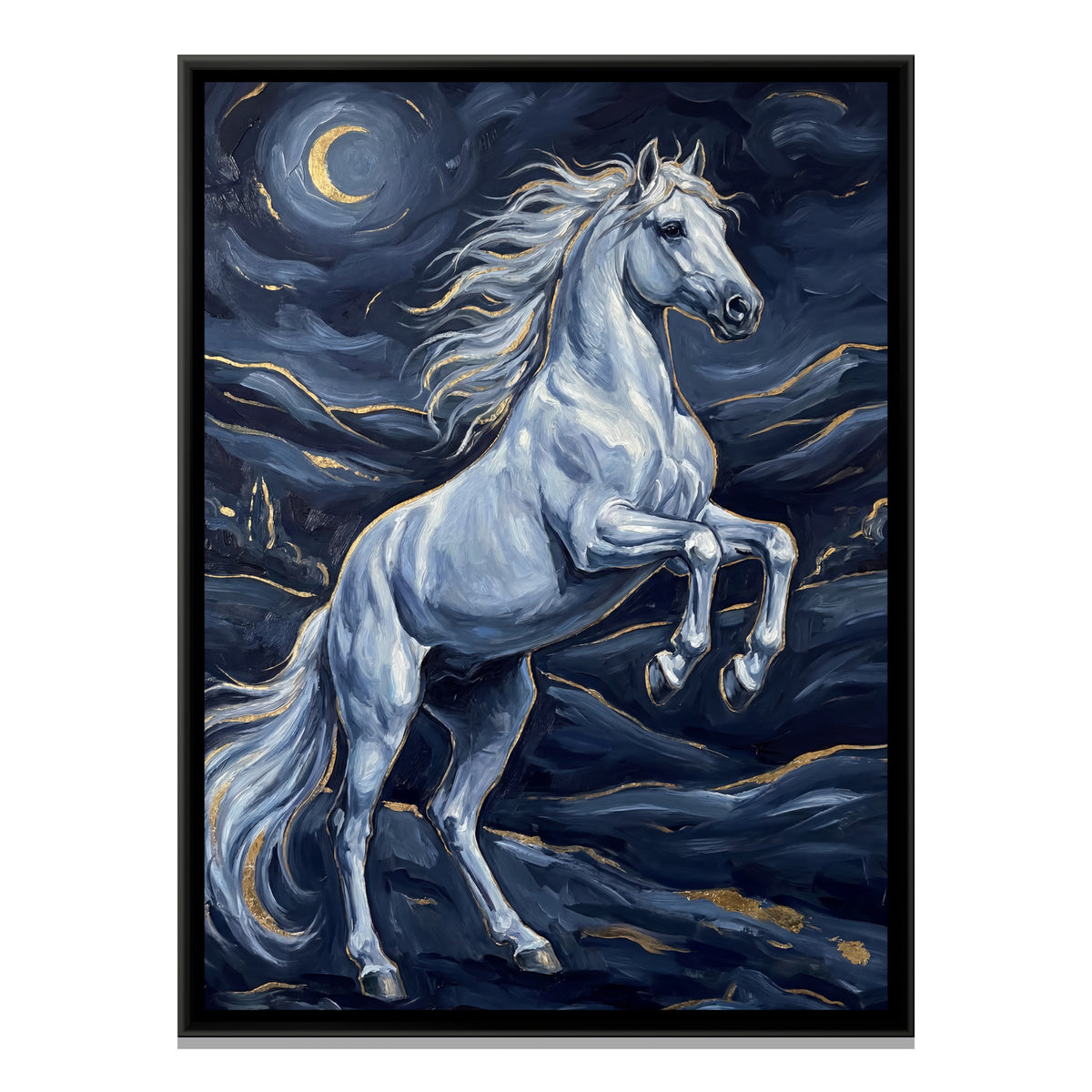Rearing White Horse — framed canvas print, front view