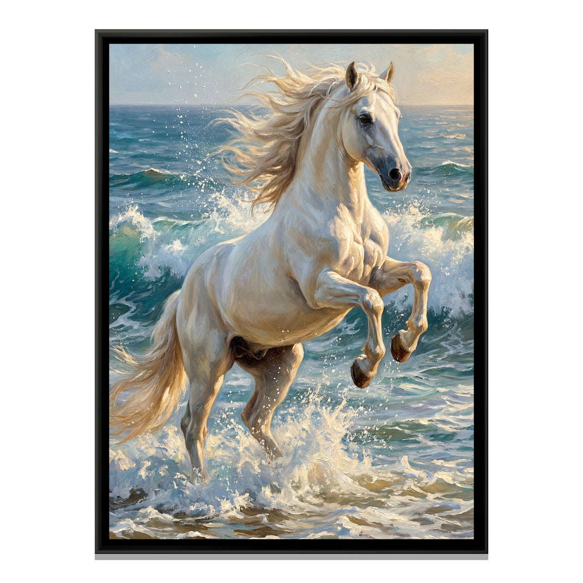 Rearing White Horse — framed canvas print, front view
