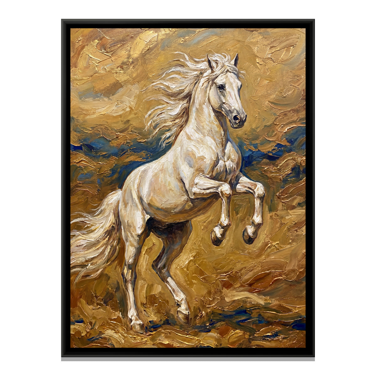 Rearing White Horse — framed canvas print, front view