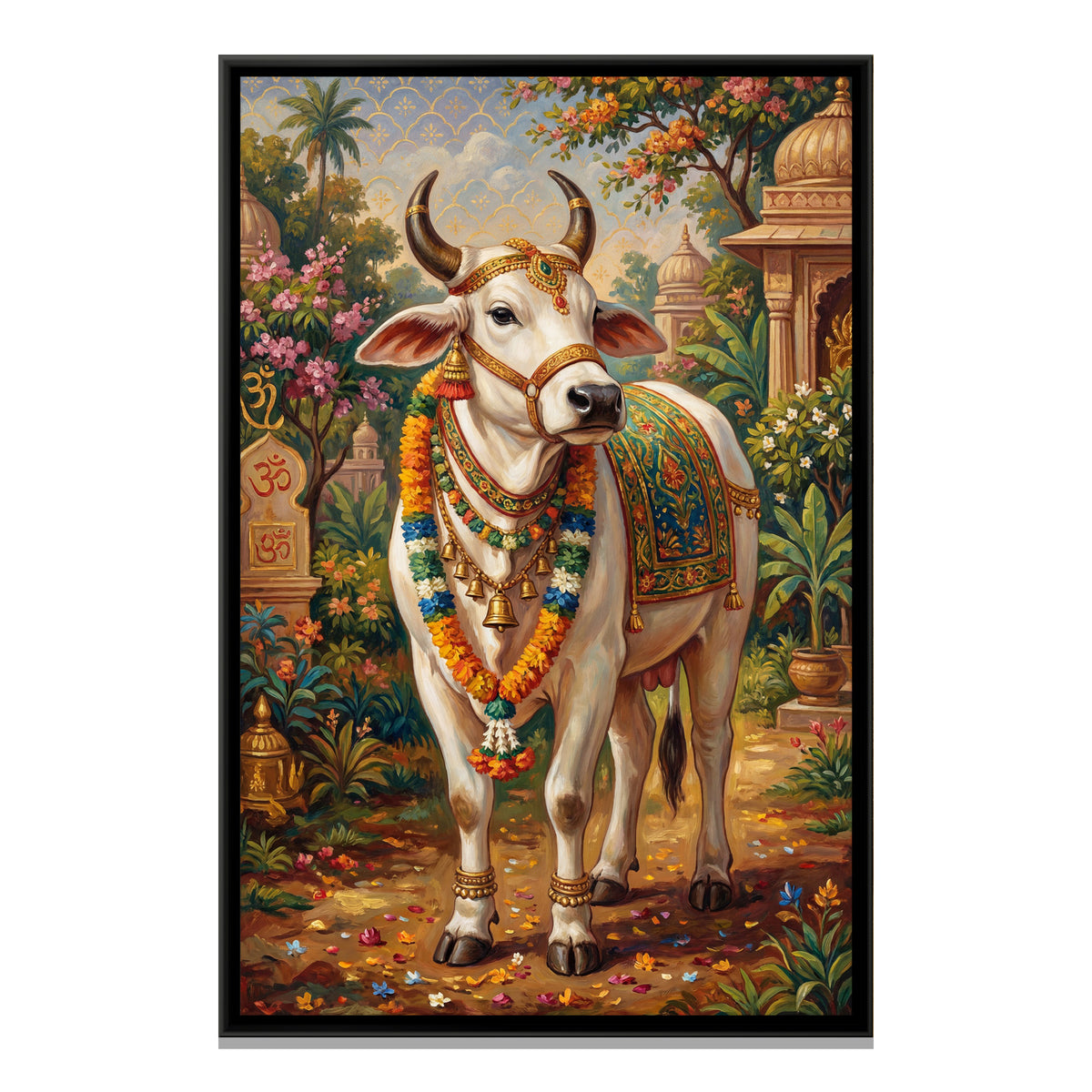 Kamadhenu Cow — framed canvas print, front view