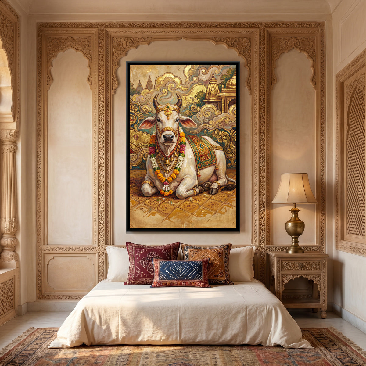 Nandi Ji — canvas art shown in a second room setting
