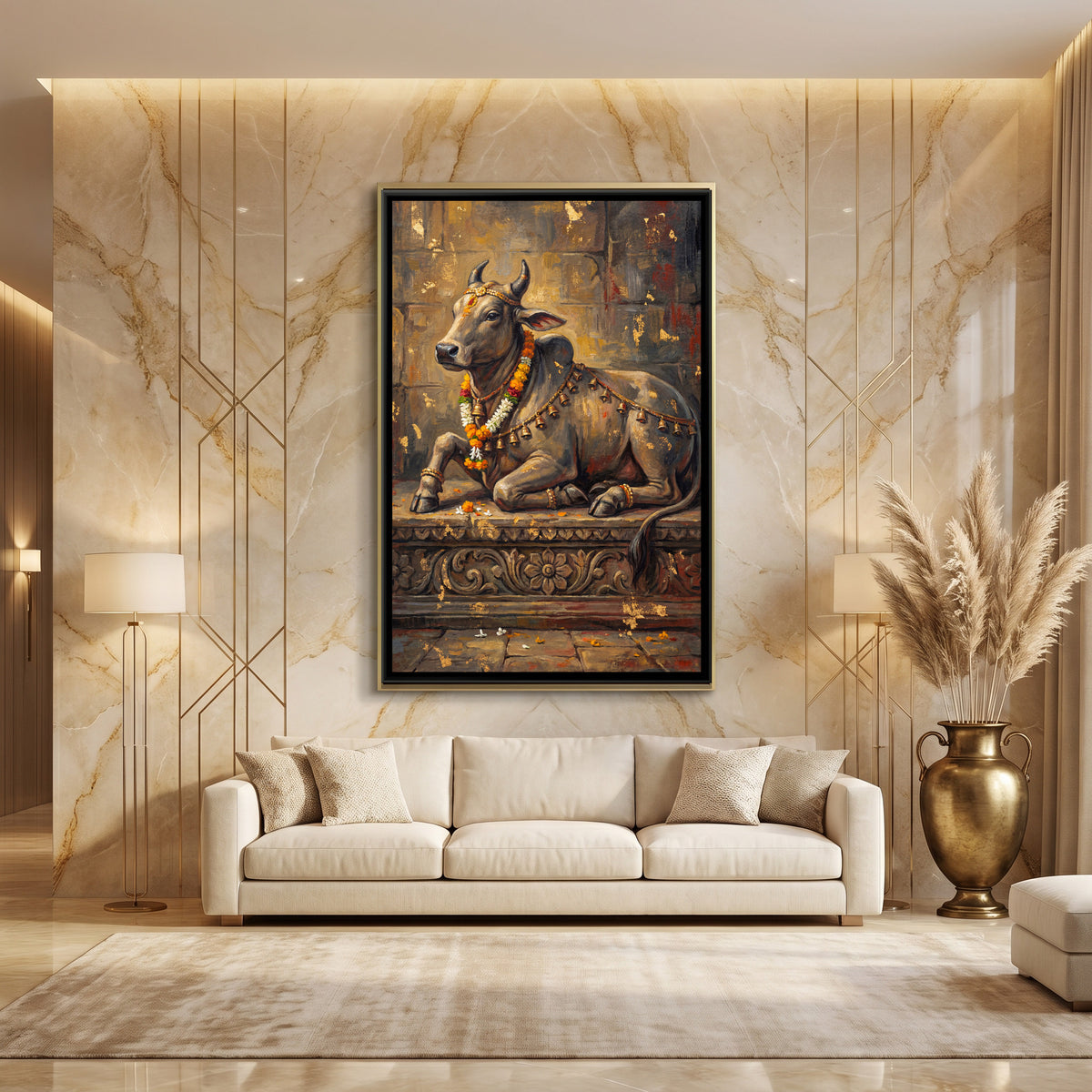 Nandi Ji — canvas art shown in a styled room