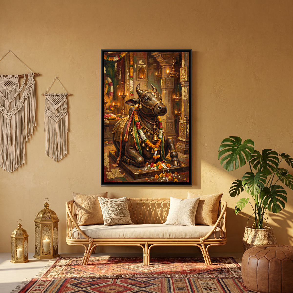 Nandi Ji — canvas art shown in a styled room