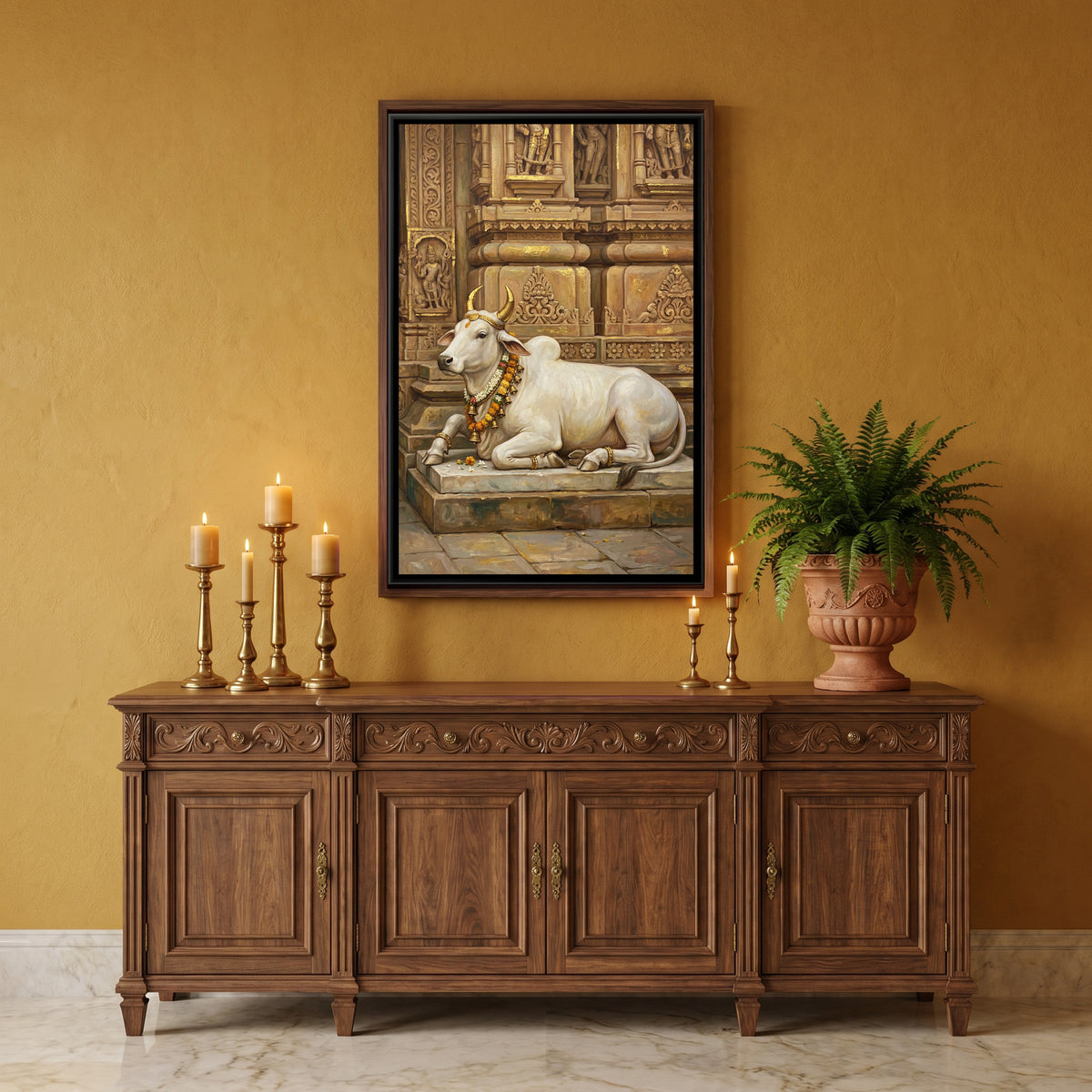 Nandi Ji — canvas art shown in a second room setting