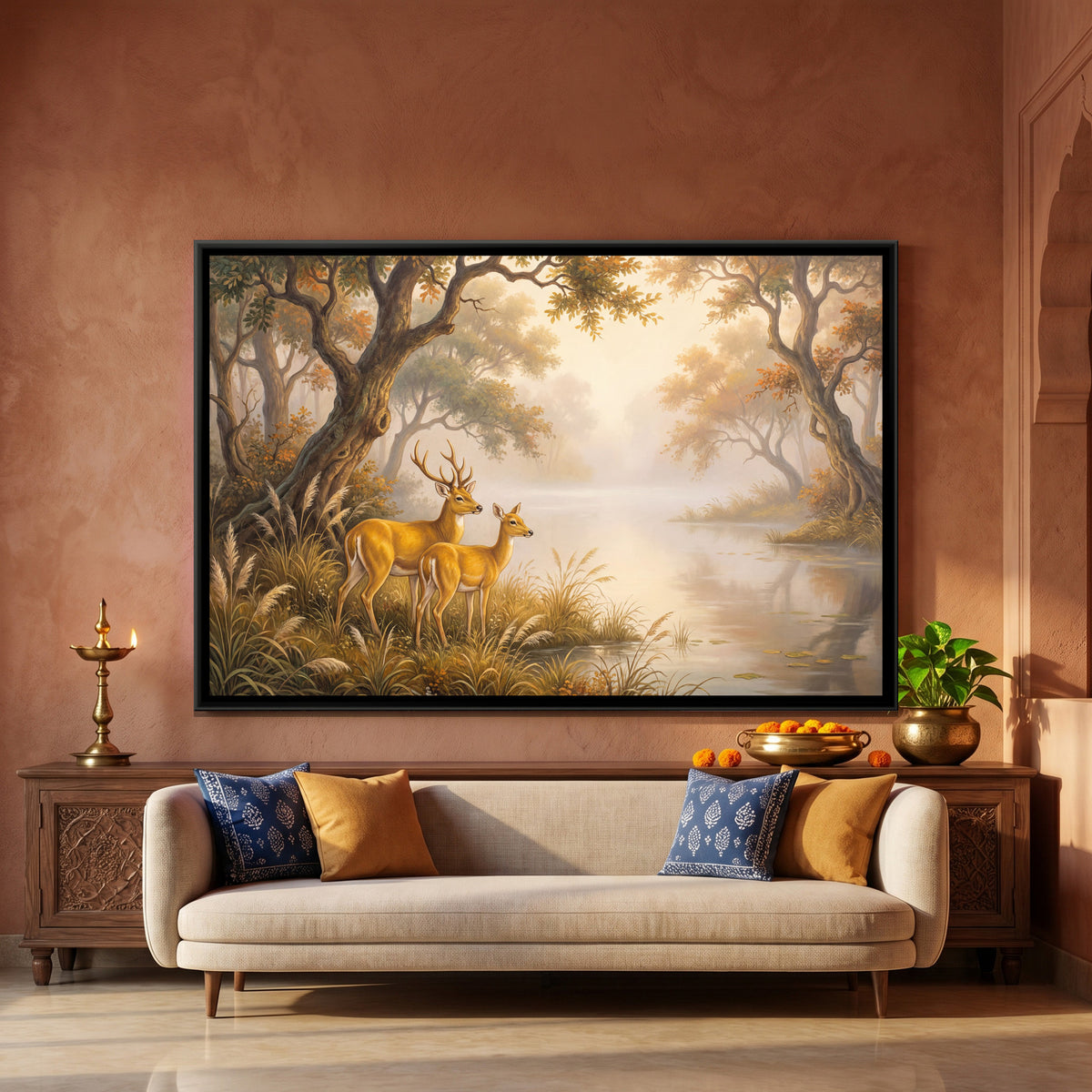 Pair of Deer — framed canvas art hung on a wall