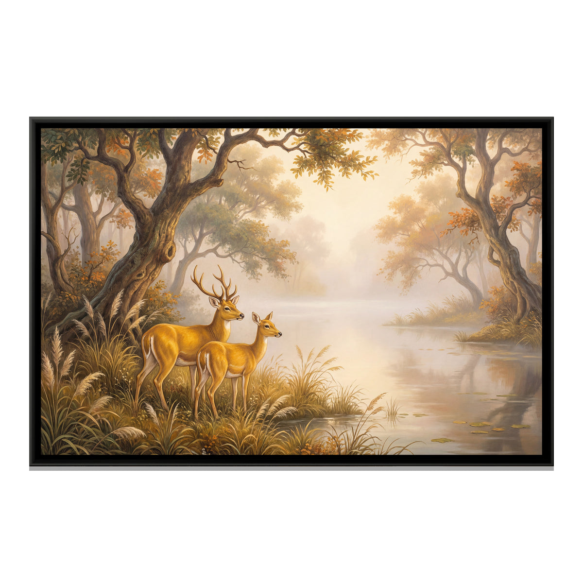 Pair of Deer — framed canvas print, front view