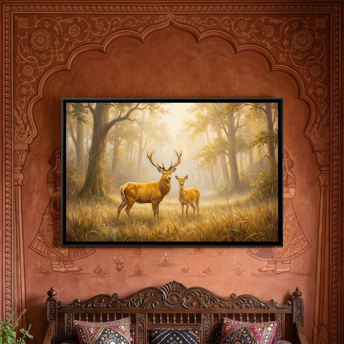 Pair of Deer — framed canvas art hung on a wall
