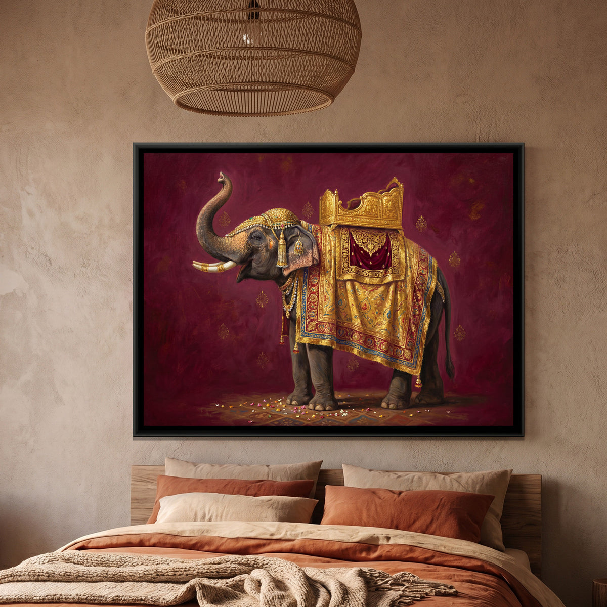 Royal Elephant — framed canvas art hung on a wall