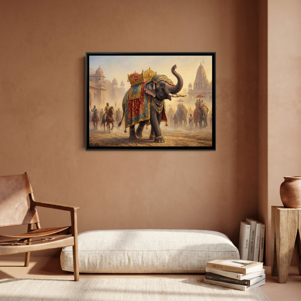 Mughal Elephant — canvas art shown in a second room setting