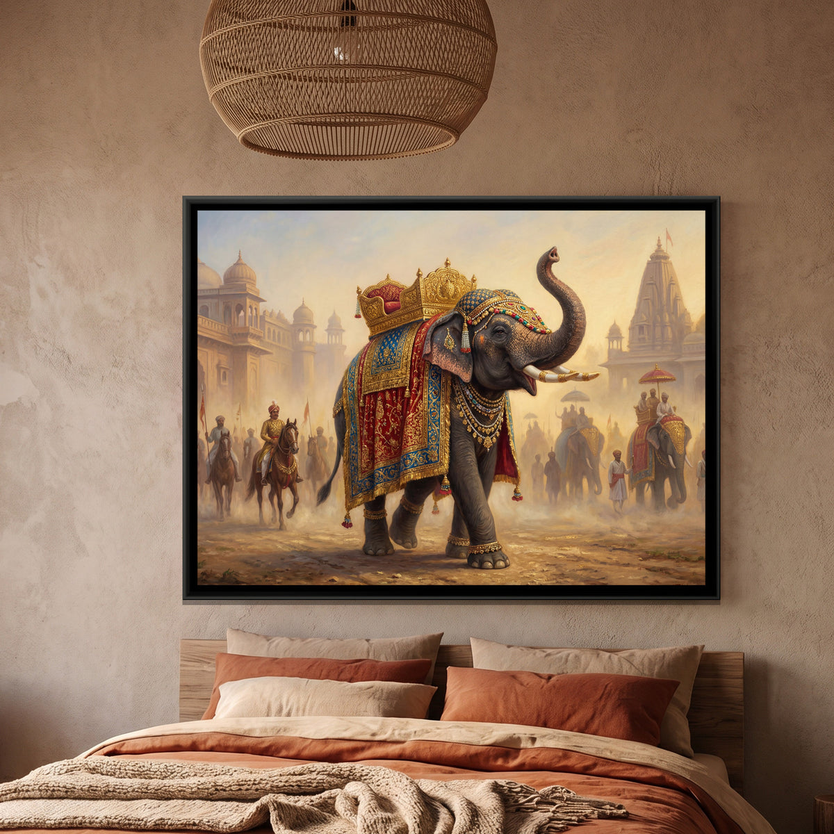 Mughal Elephant — framed canvas art hung on a wall