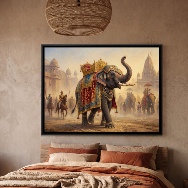 Mughal Elephant — framed canvas art hung on a wall