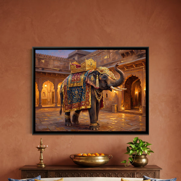 Mughal Elephant — framed canvas art hung on a wall