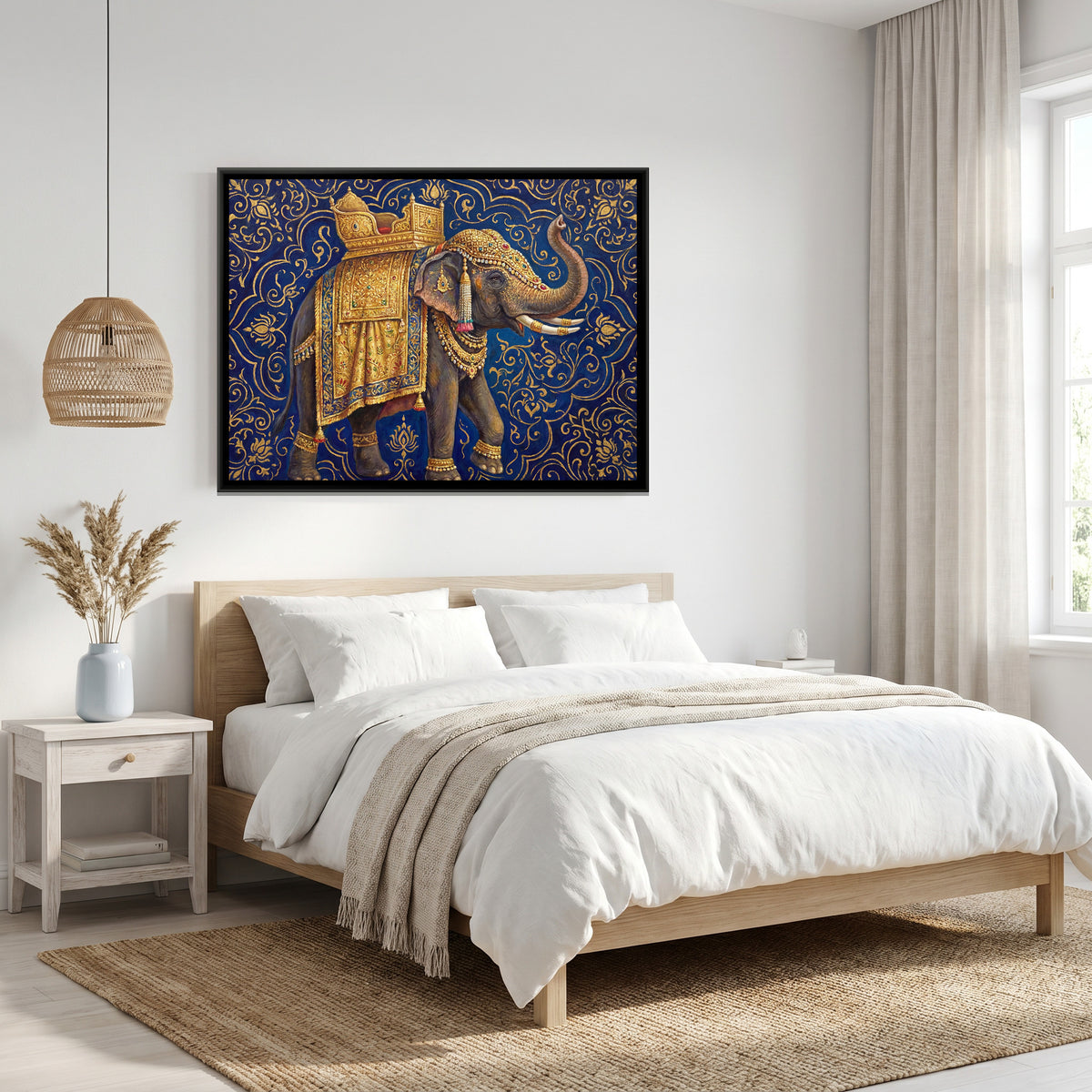 Mughal Elephant — canvas art shown in a styled room