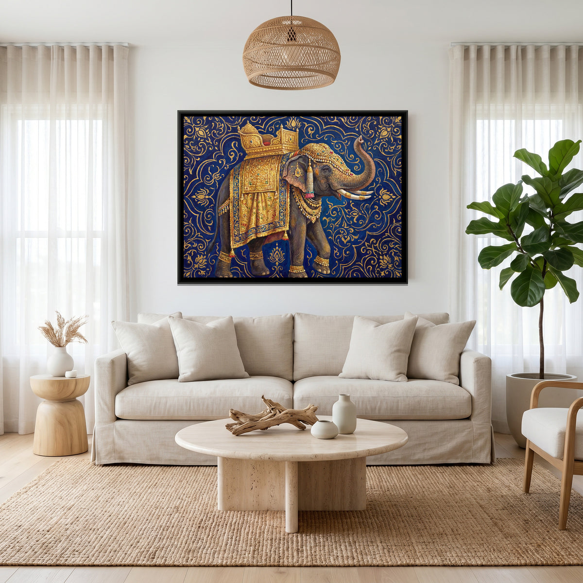 Mughal Elephant — canvas art shown in a second room setting