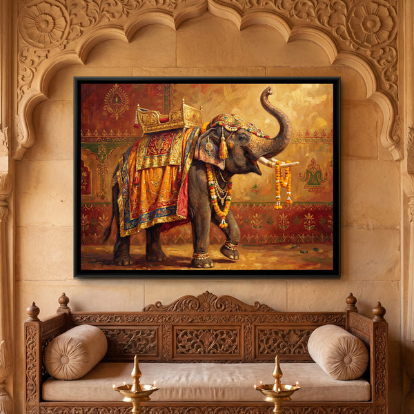 Mughal Elephant — framed canvas art hung on a wall