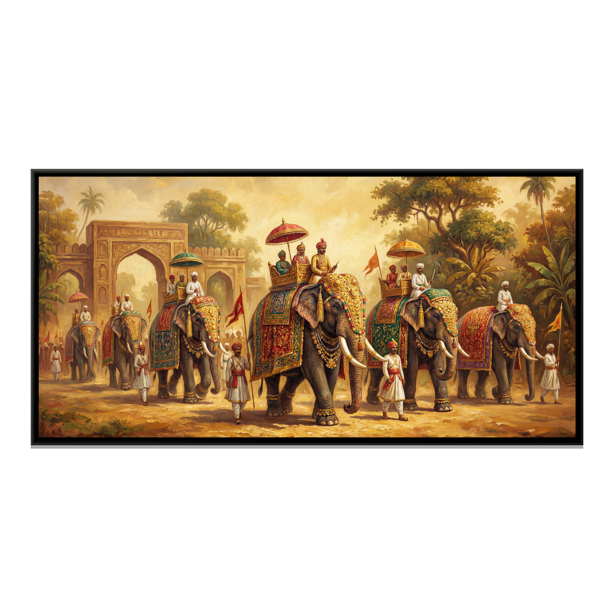 Elephant Procession — framed canvas print, front view