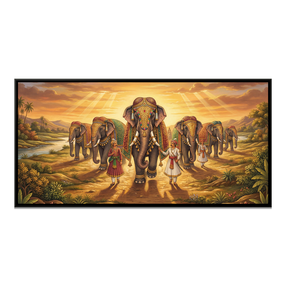 Decorated Elephant — framed canvas print, front view
