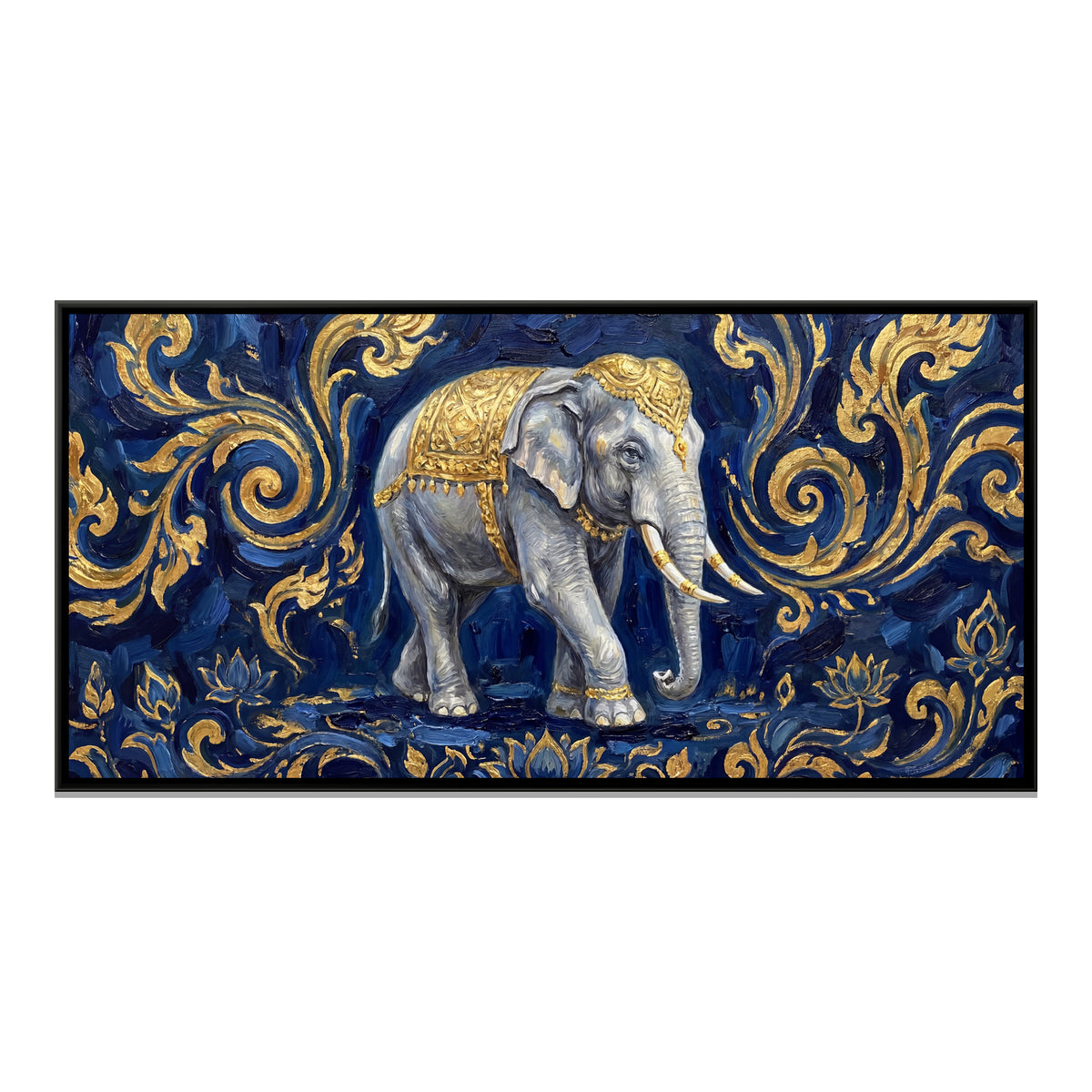 Gold Elephant — framed canvas print, front view
