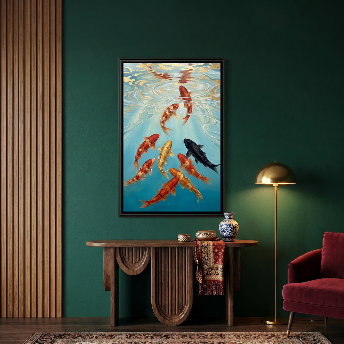 Vastu Koi Fish — canvas art shown in a styled room