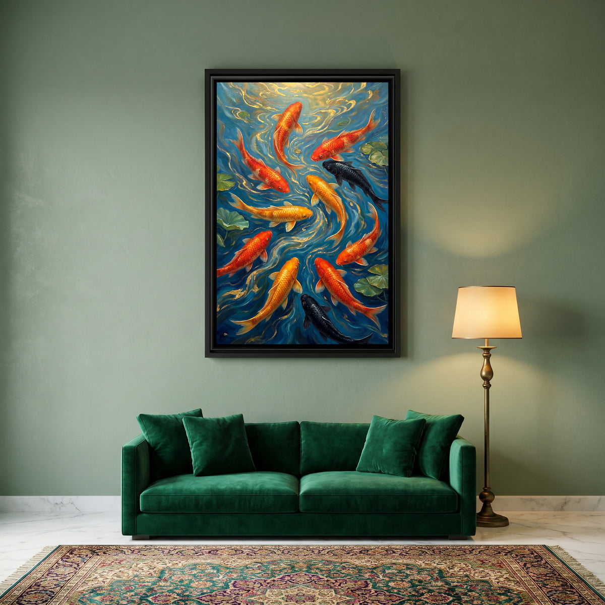 Vastu Koi Fish — canvas art shown in a styled room